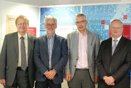 Prof A. Borovik, Trustee of LMS; Univ. Librarian Ian Snowley; Dr Mark Hocknull, Canon Chancellor of Lincoln Cathedral; Prof Scott Davidson, Deputy Vice-Chancellor